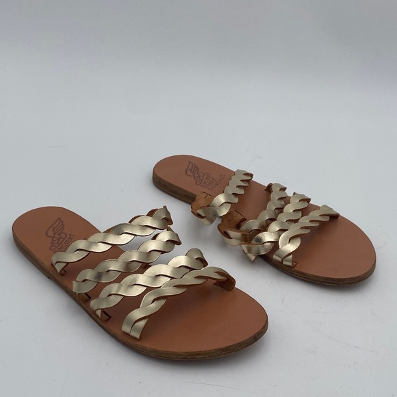 Ancient Greek Elegant Gold Sandals women 39 casual leather handmade vacation Y2K - Picture 1 of 8